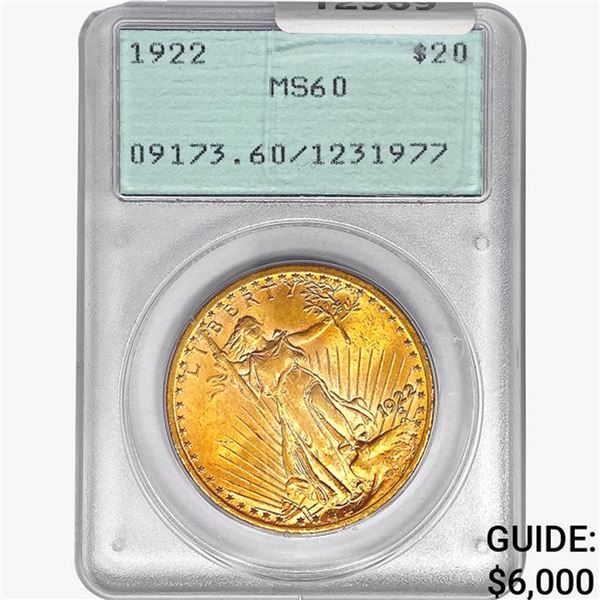 1922 $20 Gold Double Eagle PCGS MS60