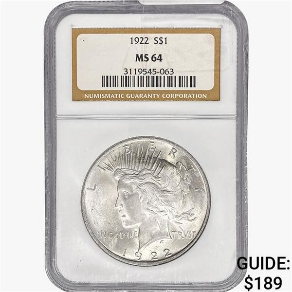 1922 Silver Peace Dollar NGC MS64