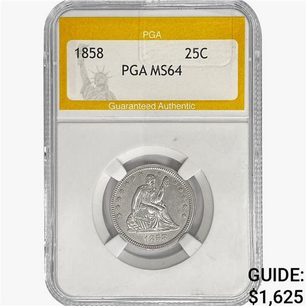 1858 Seated Liberty Quarter PGA MS64