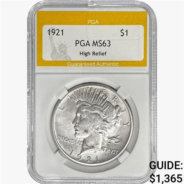 1921 Silver Peace Dollar PGA MS63 High Relief