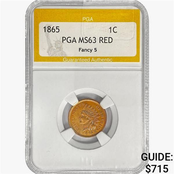 1865 Indian Head Cent PGA MS63 RED Fancy 5