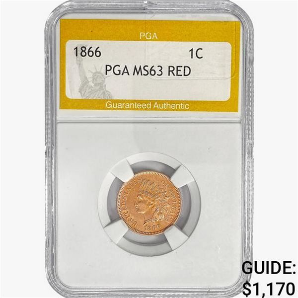 1866 Indian Head Cent PGA MS63 RED