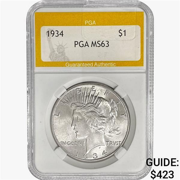 1934 Silver Peace Dollar PGA MS63