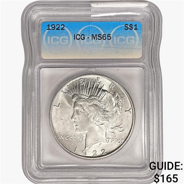 1922 Silver Peace Dollar ICG MS65