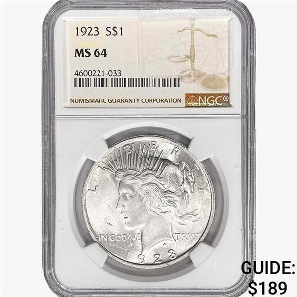 1923 Silver Peace Dollar NGC MS64