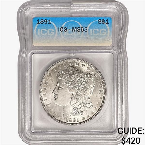 1891 Morgan Silver Dollar ICG MS63