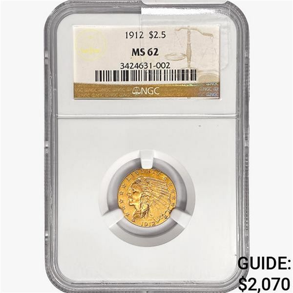 1912 $2.50 Gold Quarter Eagle NGC MS62