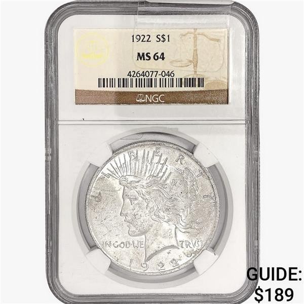 1922 Silver Peace Dollar NGC MS64