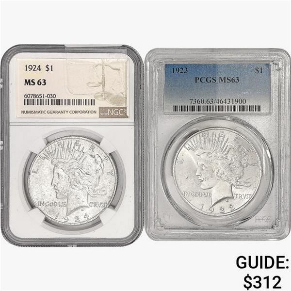[2] Peace Silver Dollars PCGS/NGC MS63 [1923, 1924