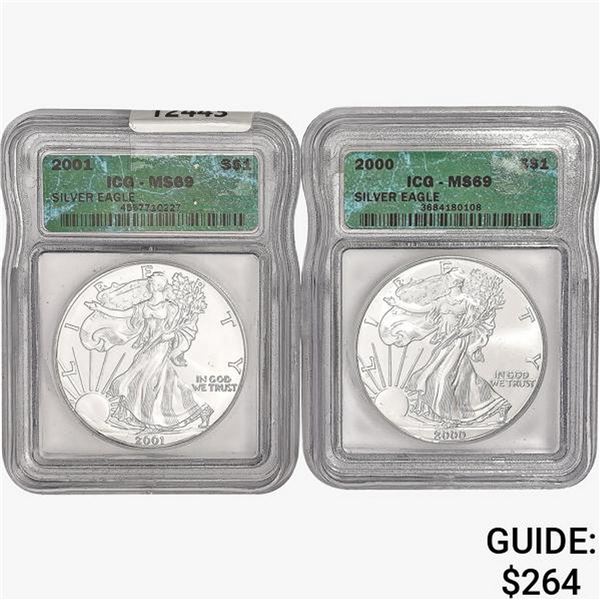 [2] American 1oz Silver Eagles ICG MS69 [2000, 200