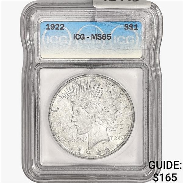 1922 Silver Peace Dollar ICG MS65
