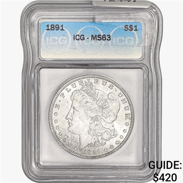 1891 Morgan Silver Dollar ICG MS63