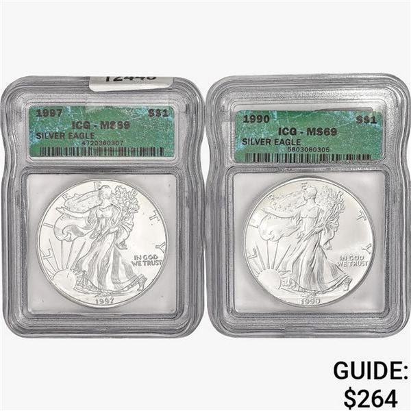 [2] American 1oz Silver Eagles ICG MS69 [1990, 199