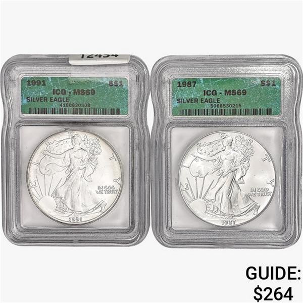 [2] American 1oz Silver Eagles ICG MS69 [1987, 199