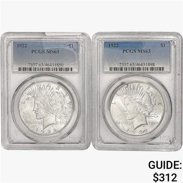 [2] 1922 Peace Silver Dollars PCGS MS63