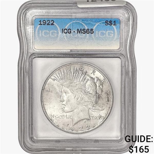1922 Silver Peace Dollar ICG MS65