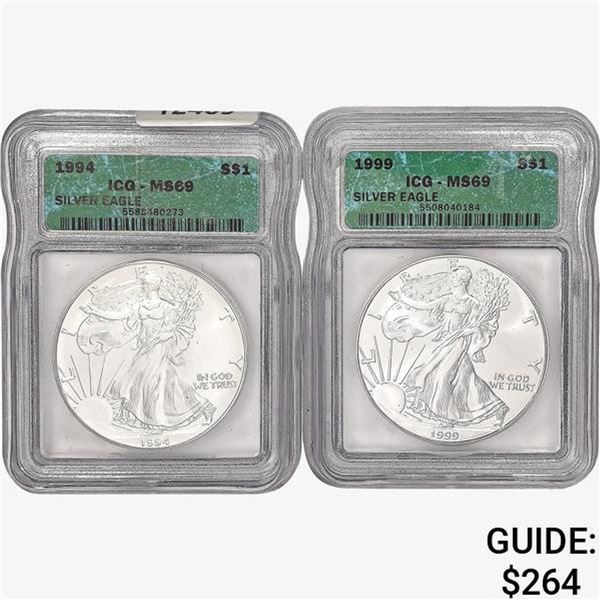 [2] American 1oz Silver Eagles ICG MS69 [1994, 199