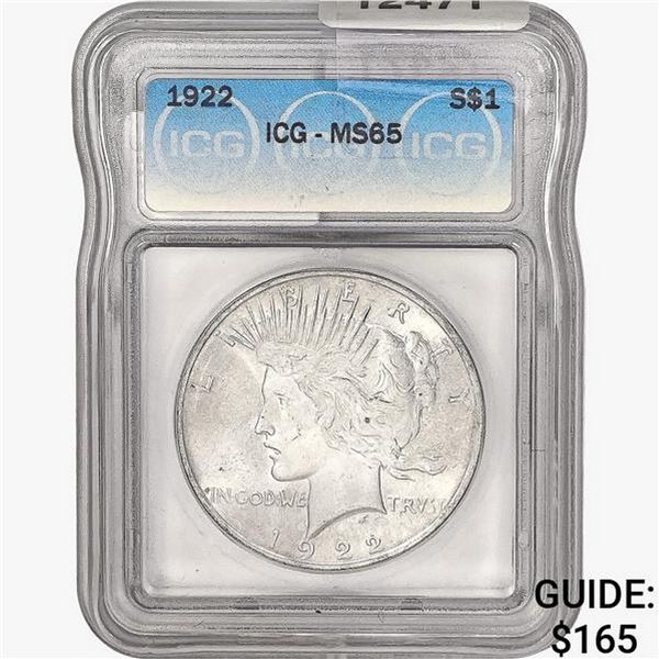 1922 Silver Peace Dollar ICG MS65