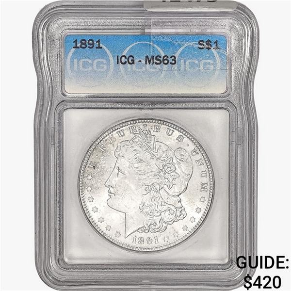 1891 Morgan Silver Dollar ICG MS63