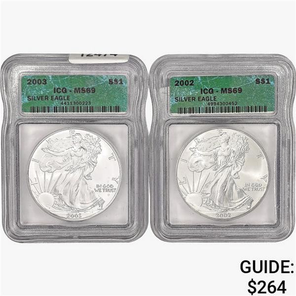 [2] American 1oz Silver Eagles ICG MS69 [2002, 200