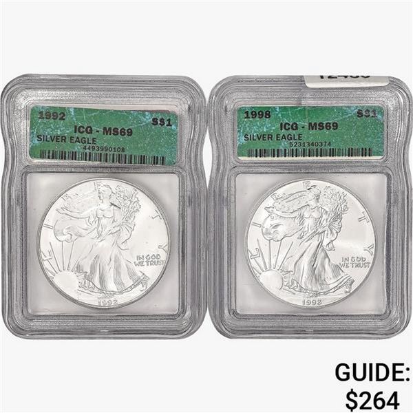 [2] American 1oz Silver Eagles ICG MS69 [1992, 199