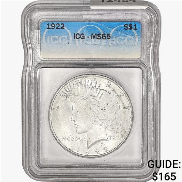 1922 Silver Peace Dollar ICG MS65