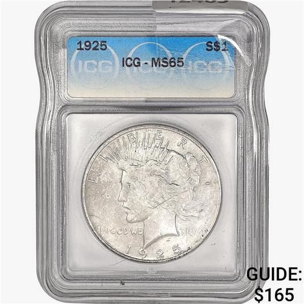 1925 Silver Peace Dollar ICG MS65