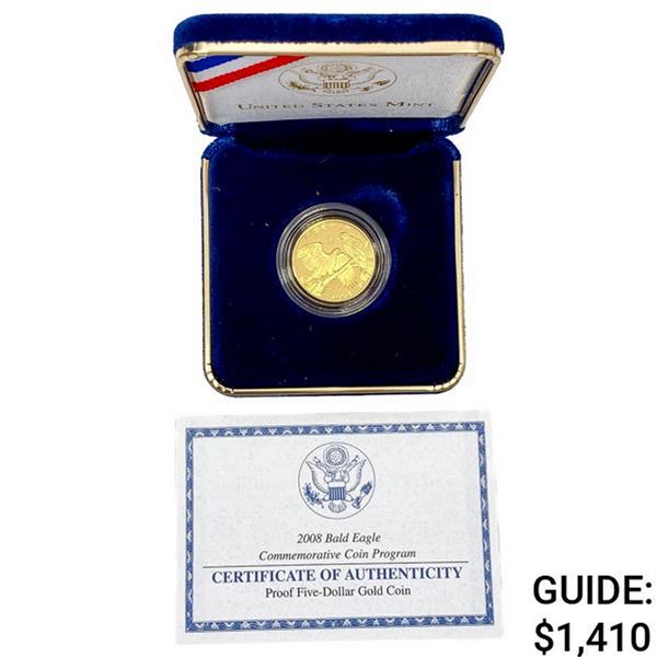 2008-W US Proof $5 Gold 8.359 grams Bald Egale Coi