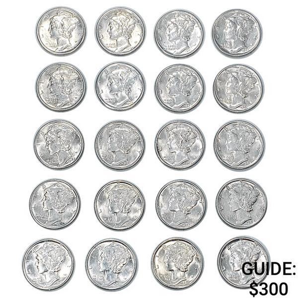 1942-1944 20 Uncirculated Mercury Dimes [20 Coins]