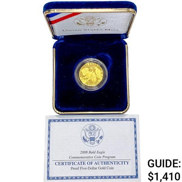 2008-W US Proof $5 Gold 8.359 grams Bald Egale Coi