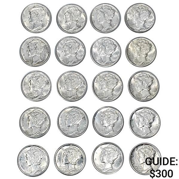 1943-1944 20 Uncirculated Mercury Dimes [20 Coins]