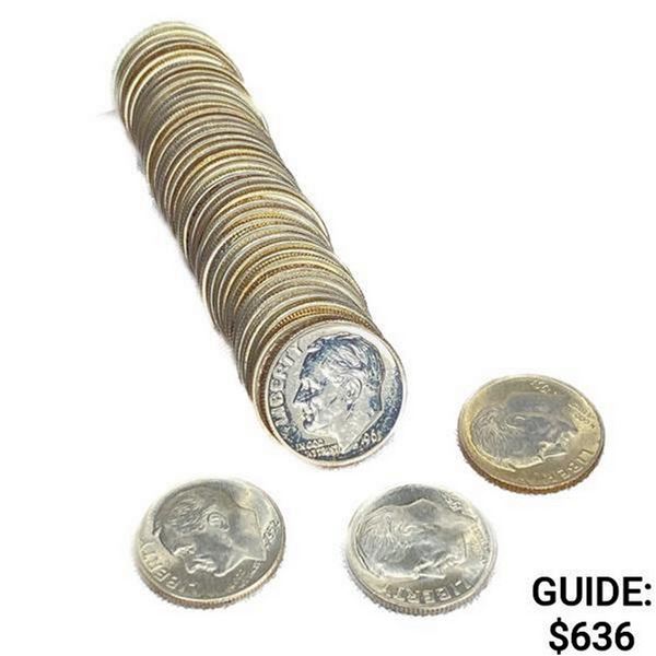 1969-1963 Roosevelt Silver Dime Roll (43 Coins)