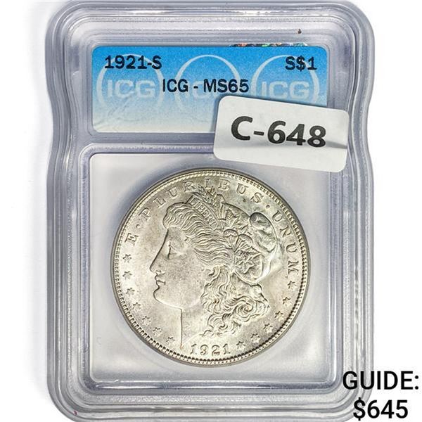 1921-S Morgan Silver Dollar ICG MS65