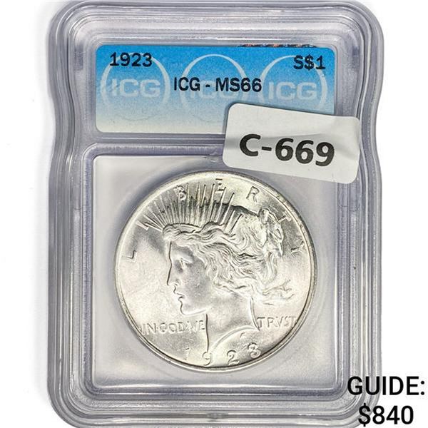 1923 Silver Peace Dollar ICG MS66