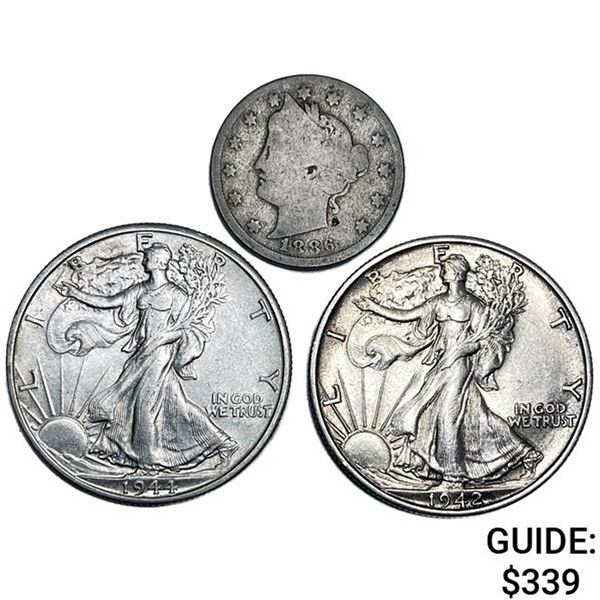 [3] Varied US Coinage [1886, 1914-D, 1942-S]