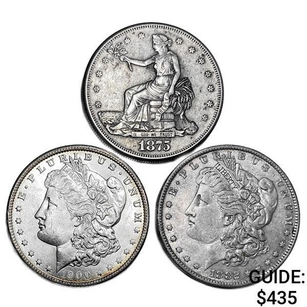 [3] US Silver Dollars [1875-S, 1882-O, 1900-O]