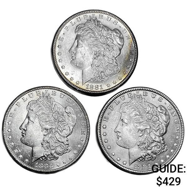 [3] Morgan Silver Dollars [1881-S, 1883-O, 1884]