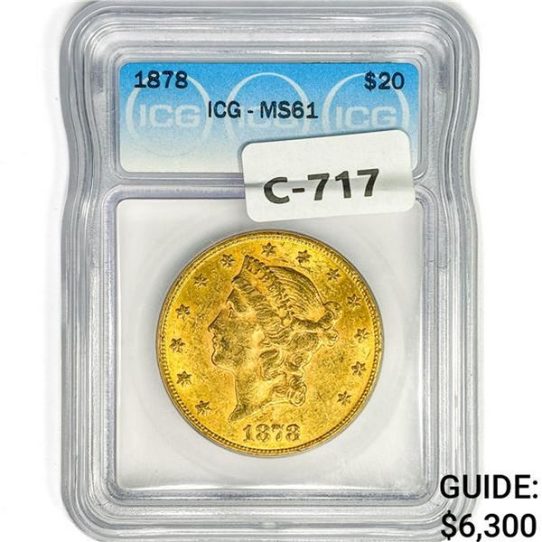 1878 $20 Gold Double Eagle ICG MS61