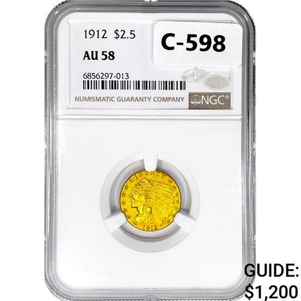 1912 $2.50 Gold Quarter Eagle NGC AU58