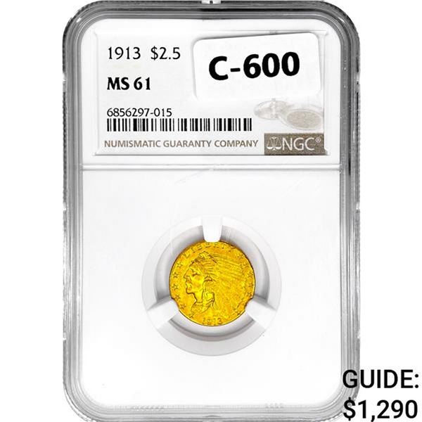 1913 $2.50 Gold Quarter Eagle NGC MS61