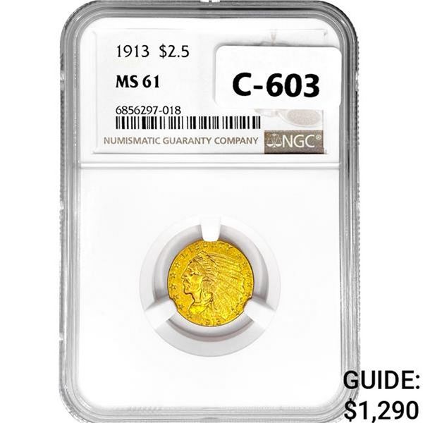 1913 $2.50 Gold Quarter Eagle NGC MS61