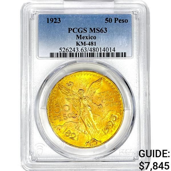 1923 Mexico 1.2057oz Gold 50 Pesos PCGS MS62