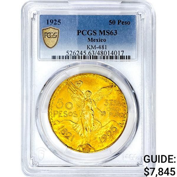 1925 Mexico 1.2057oz Gold 50 Pesos PCGS MS62