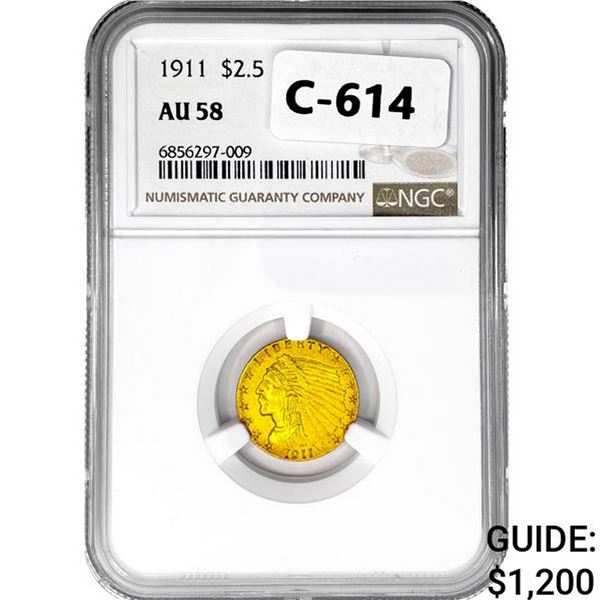 1911 $2.50 Gold Quarter Eagle NGC AU58