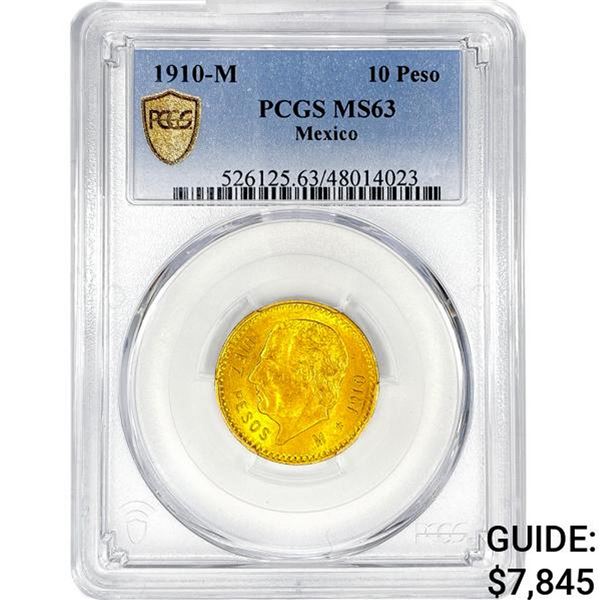 1910-M Mexico .2411oz Gold 10 Pesos PCGS MS63