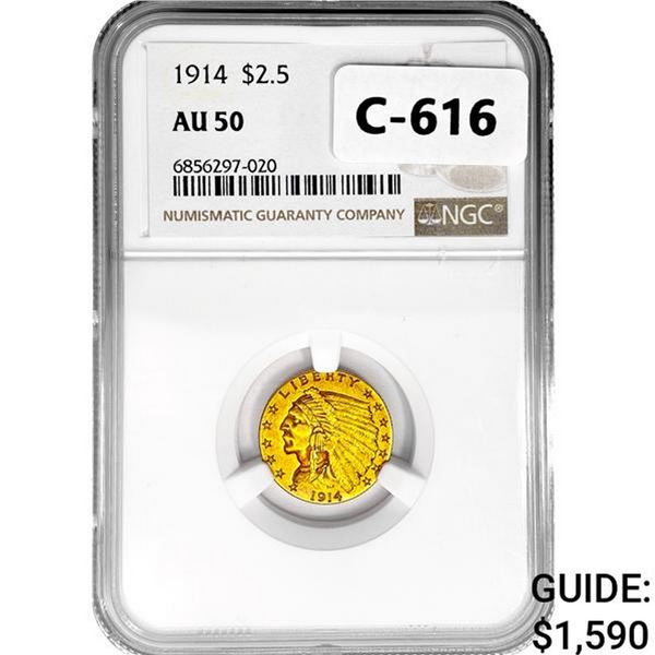 1914 $2.50 Gold Quarter Eagle NGC AU50