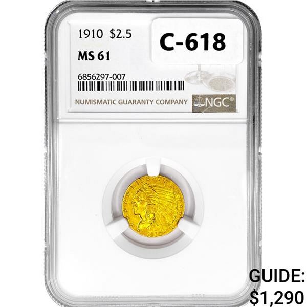1910 $2.50 Gold Quarter Eagle NGC MS61
