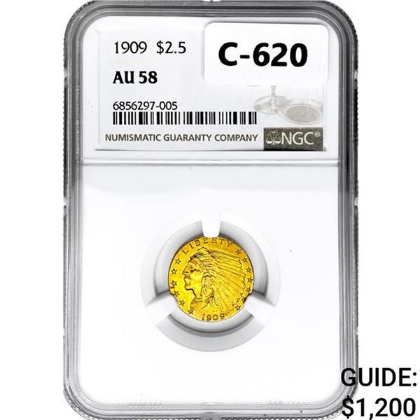 1909 $2.50 Gold Quarter Eagle NGC AU58