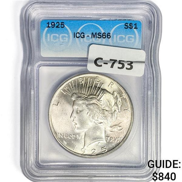 1925 Silver Peace Dollar ICG MS66