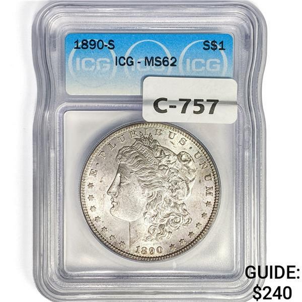 1890-S Morgan Silver Dollar ICG MS62